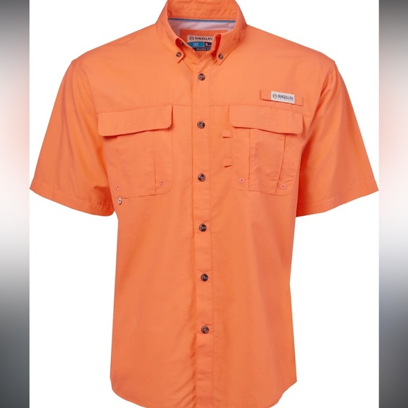 Magellan outdoors Men's Orange Short Sleeve button down Shirt - Picture 1 of 5